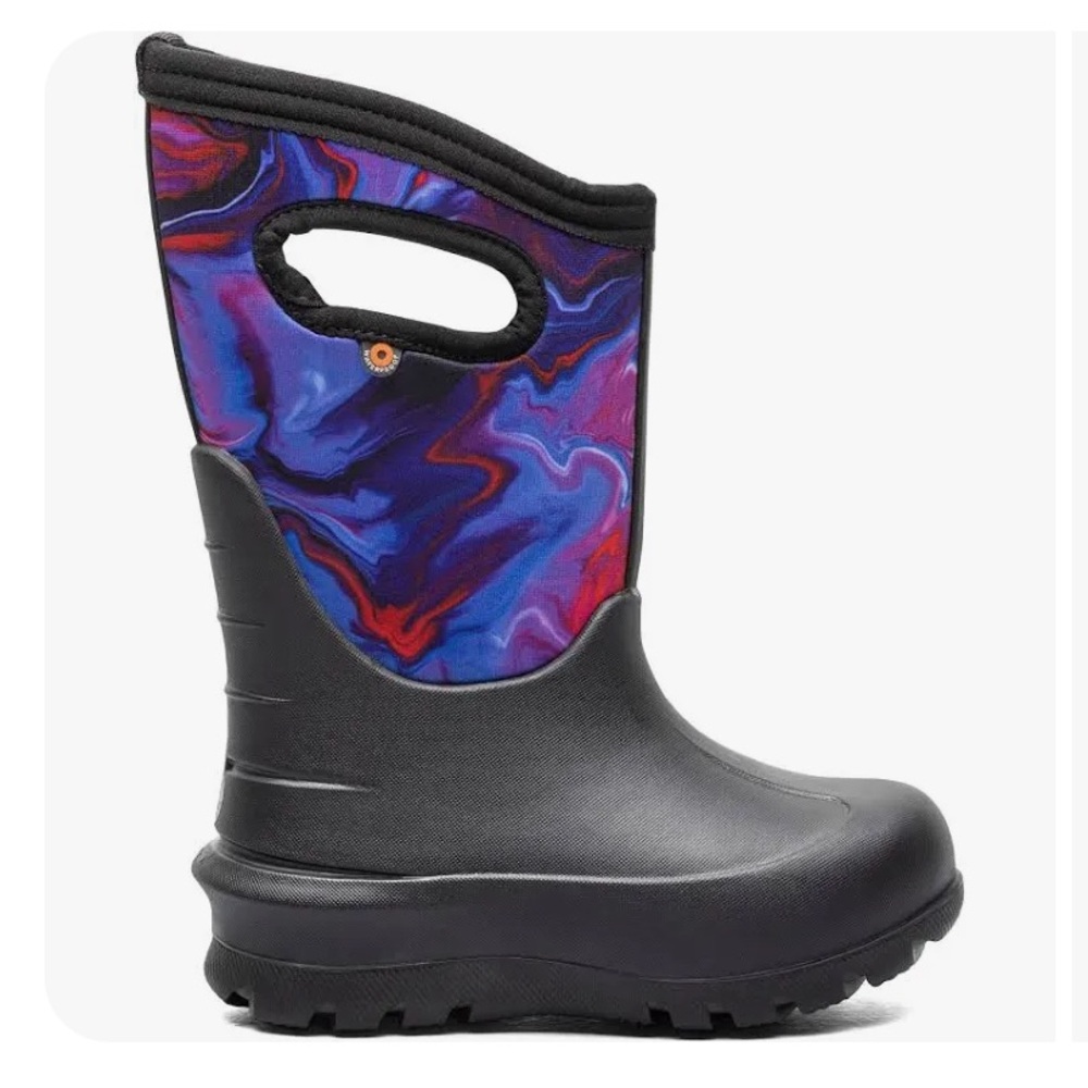 Bogs Kids Black Rain & Purple Swirl Snow Boots